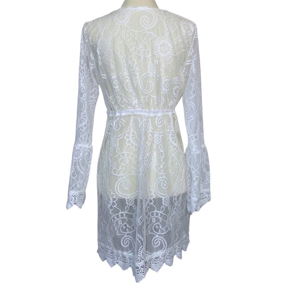 White Scalloped Lace Boho Beach Dress Coverup - Picture 13 of 15